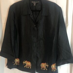 Black Silkland Top with Elephant Embroidery Whimsigoth
